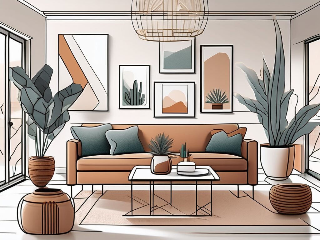 A stylishly staged living room with southwestern decor