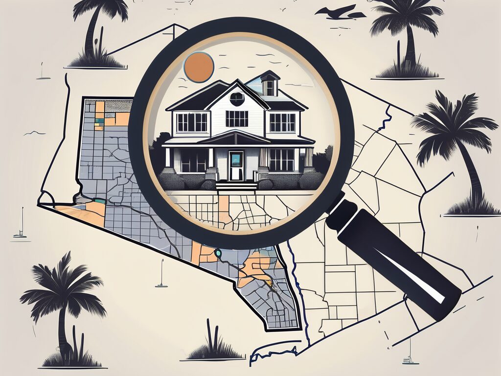 A detailed map of florida with symbolic icons representing houses scattered across