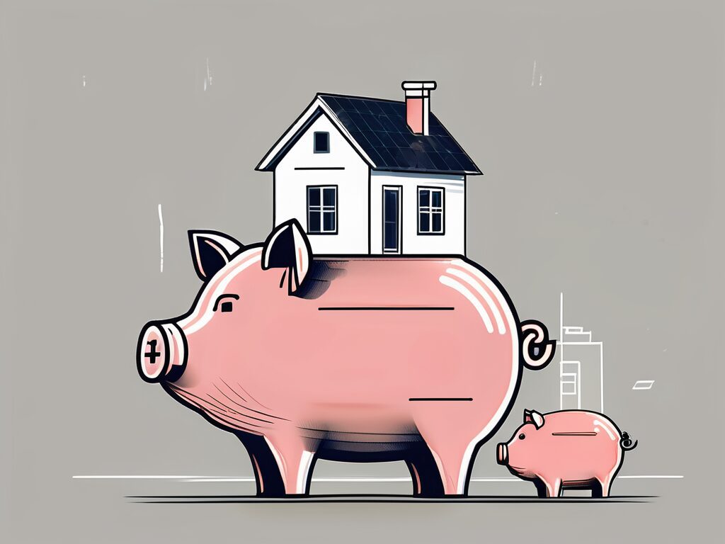 A house with a calculator and a piggy bank