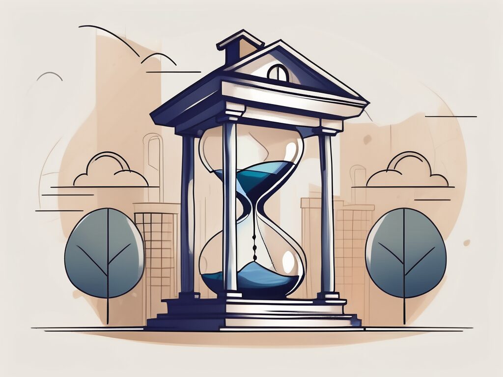 A house with a large hourglass on top