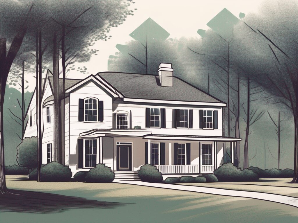 A house with a 'sold' sign in the front yard and a military cap on top