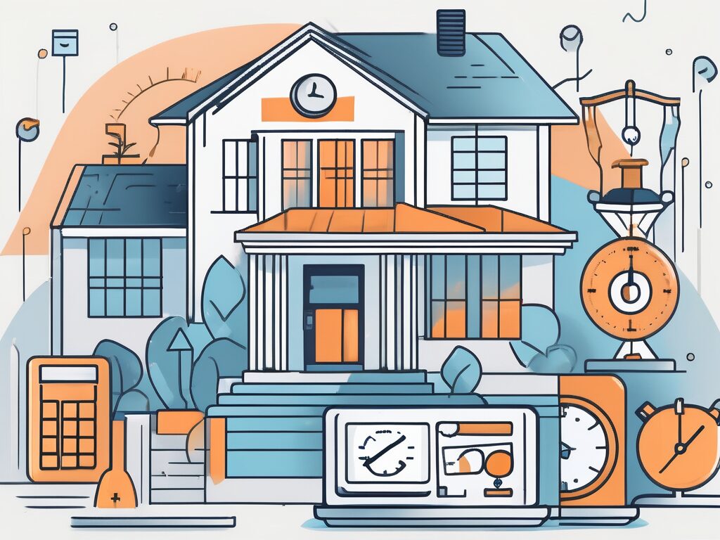 A house surrounded by decision-making icons like scales