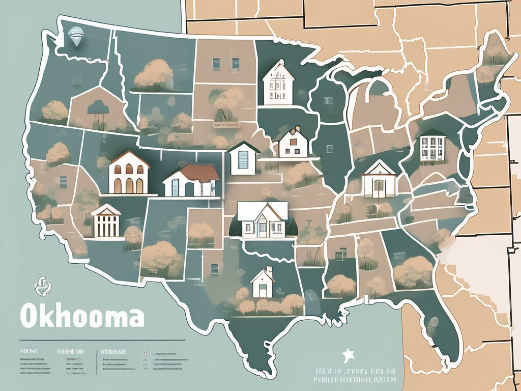 A detailed map of oklahoma highlighting various regions