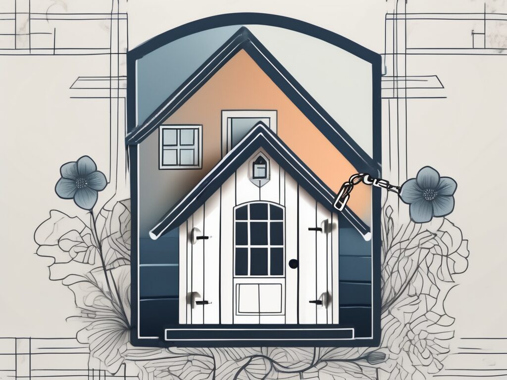 A key turning in the lock of a stylized house