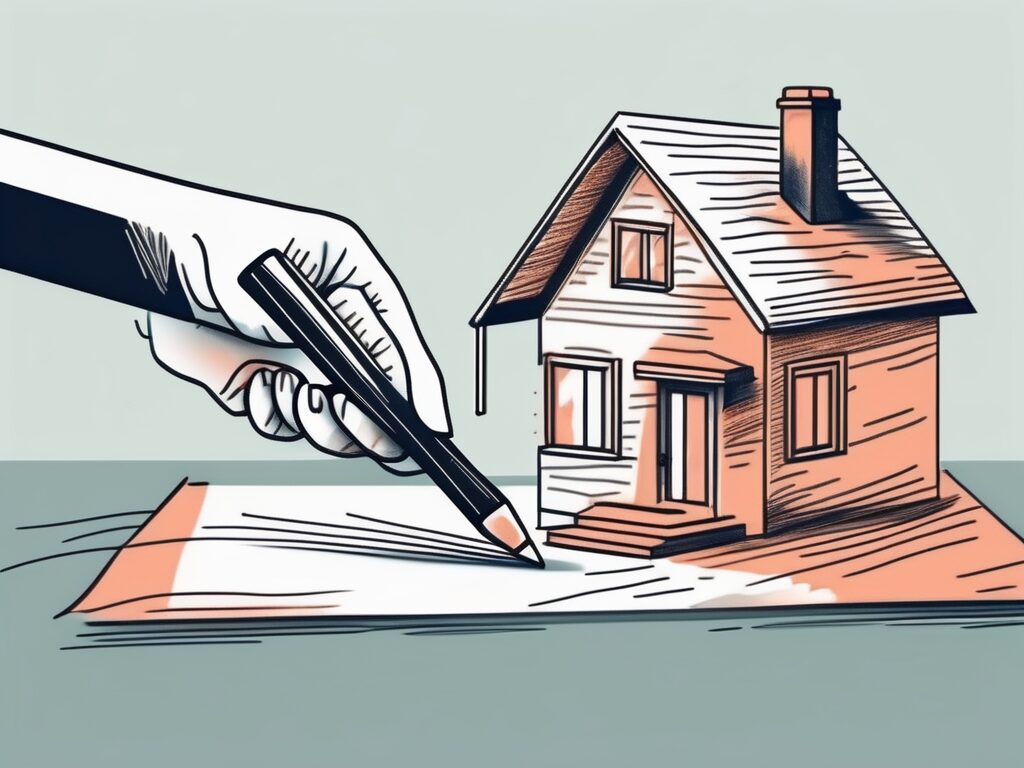 A house with a mortgage contract beneath it