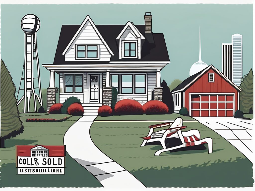 A cozy house with a "sold" sign on the front lawn