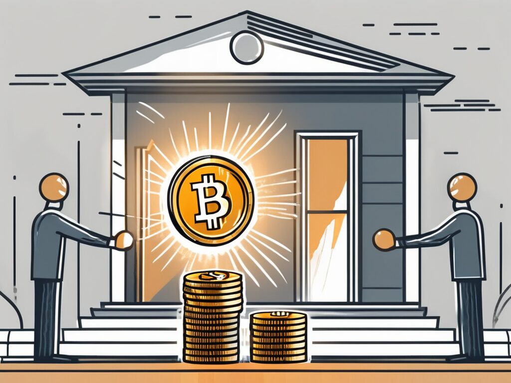 A house with two large coins behind it