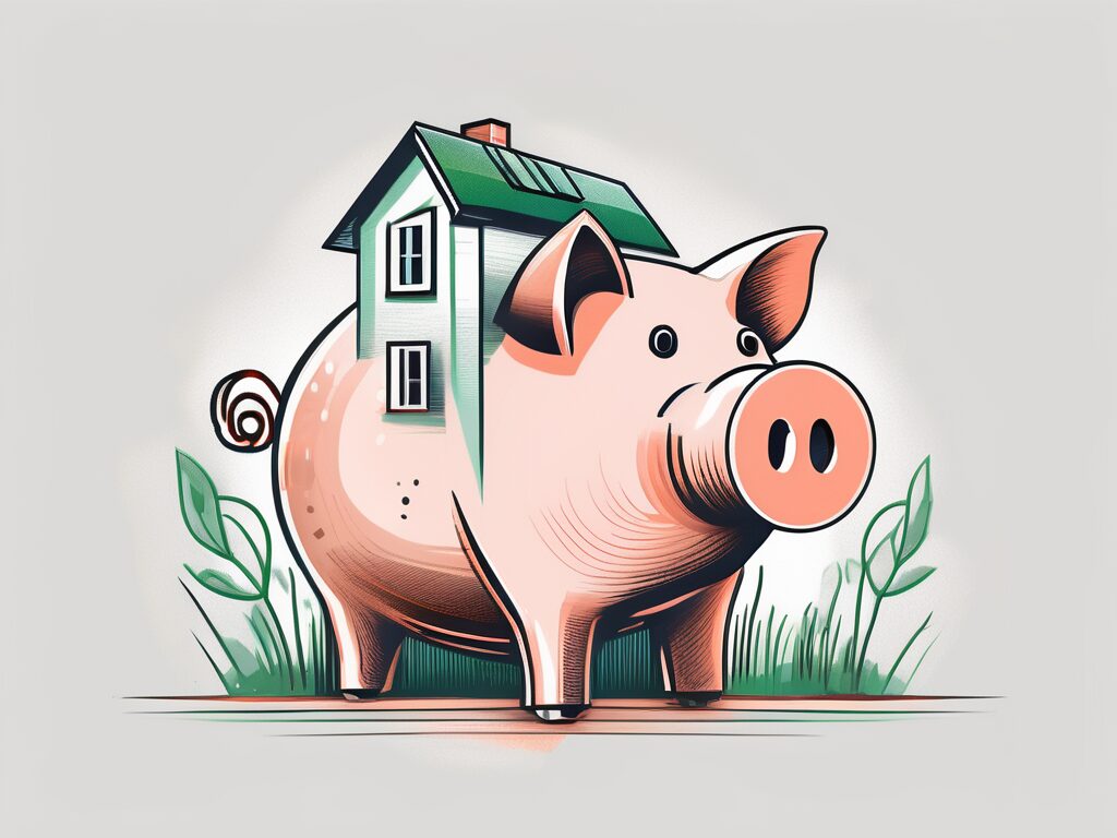 A spring emerging from a house-shaped piggy bank