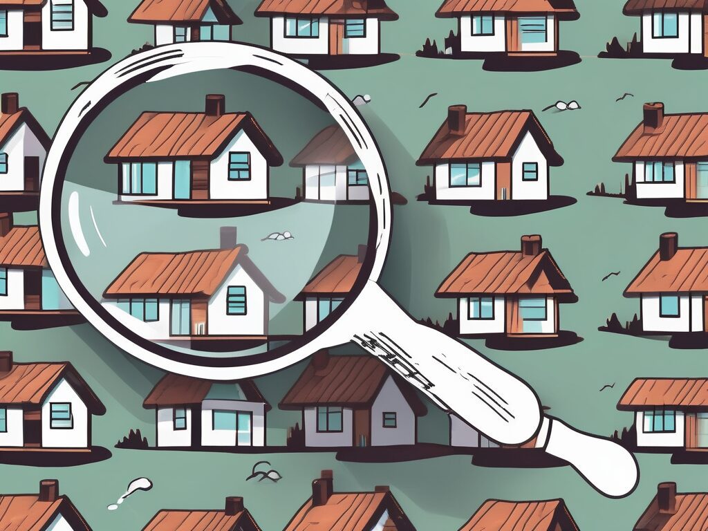 A magnifying glass hovering over several home icons