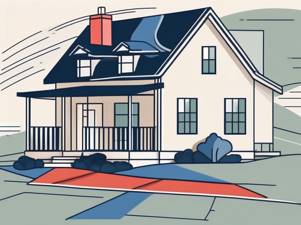 A house with a flagpole displaying an american flag