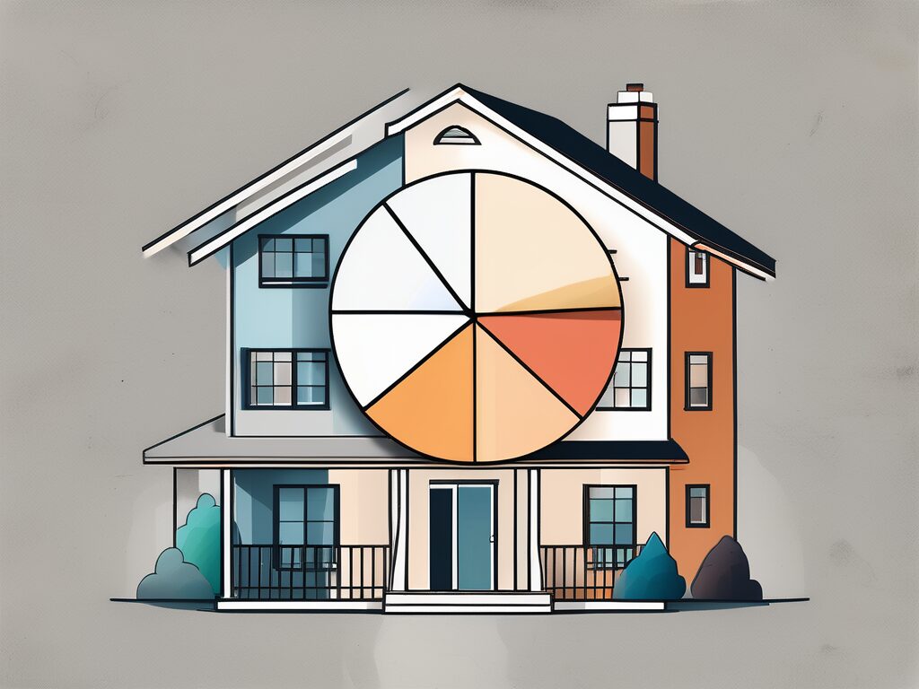A traditional house with a pie chart overlay