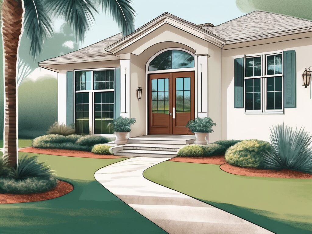 A charming home against the backdrop of a lush golf course in florida