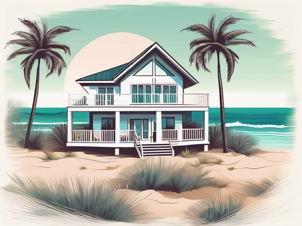 A charming beach house with a 'sold' sign in the front yard