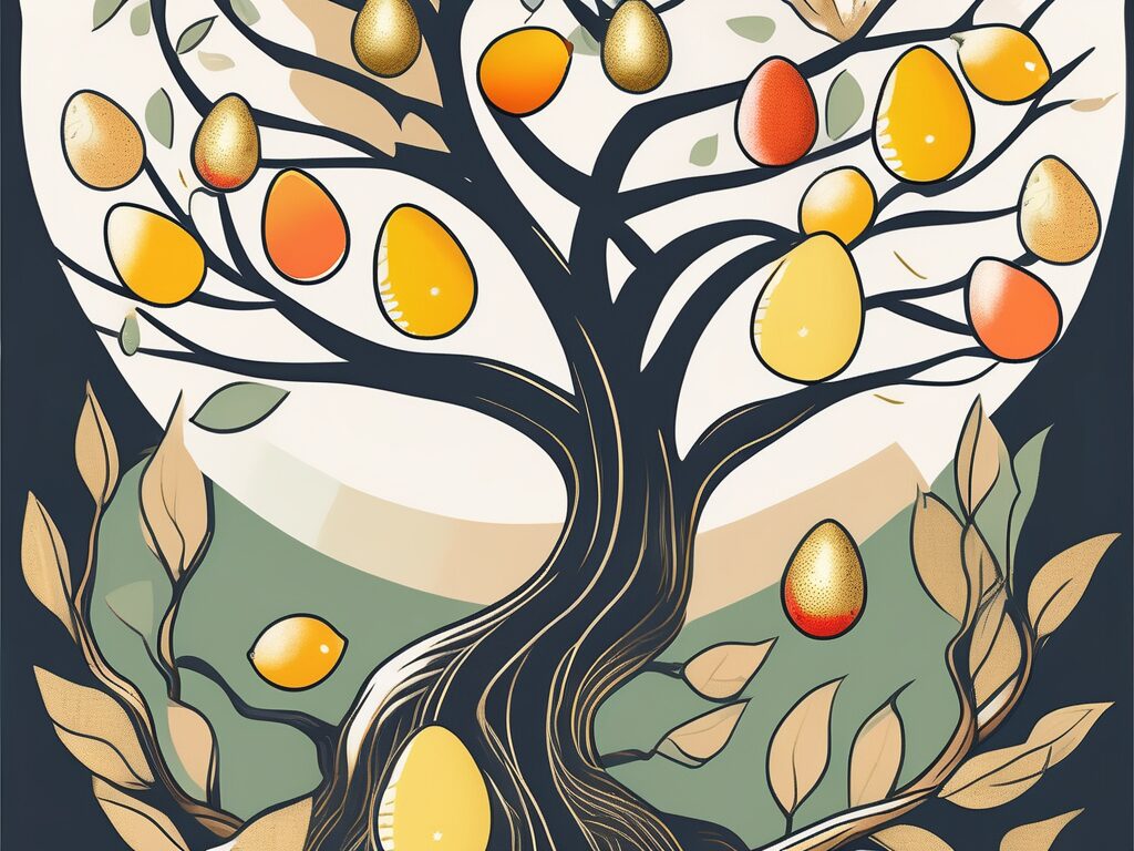 A robust tree with different types of fruits representing diversified income sources