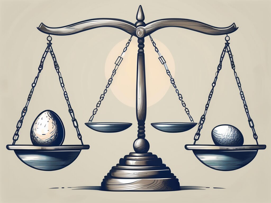 A balanced scale with different investment instruments like stocks