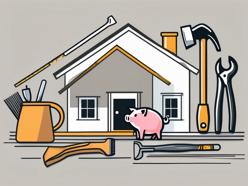 A house under construction with various tools like a paint brush
