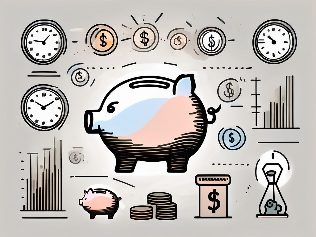 Various financial symbols such as a piggy bank