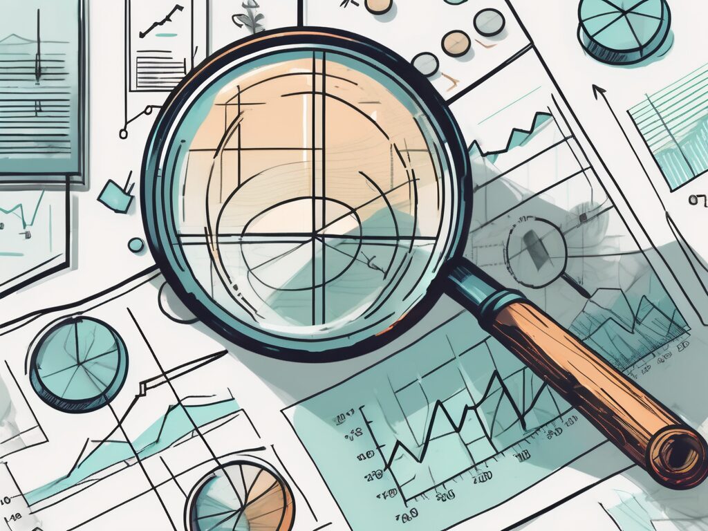 A magnifying glass hovering over a collection of financial symbols (like dollar signs