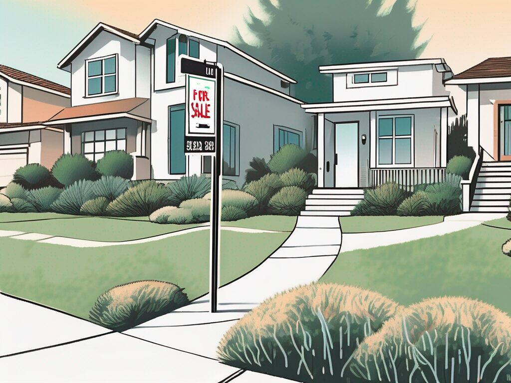 A picturesque south bay residential area with 'for sale' signs on the lawns