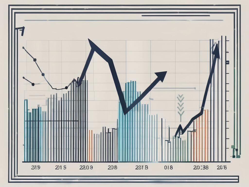 A simplistic stock market graph with an arrow trending upwards