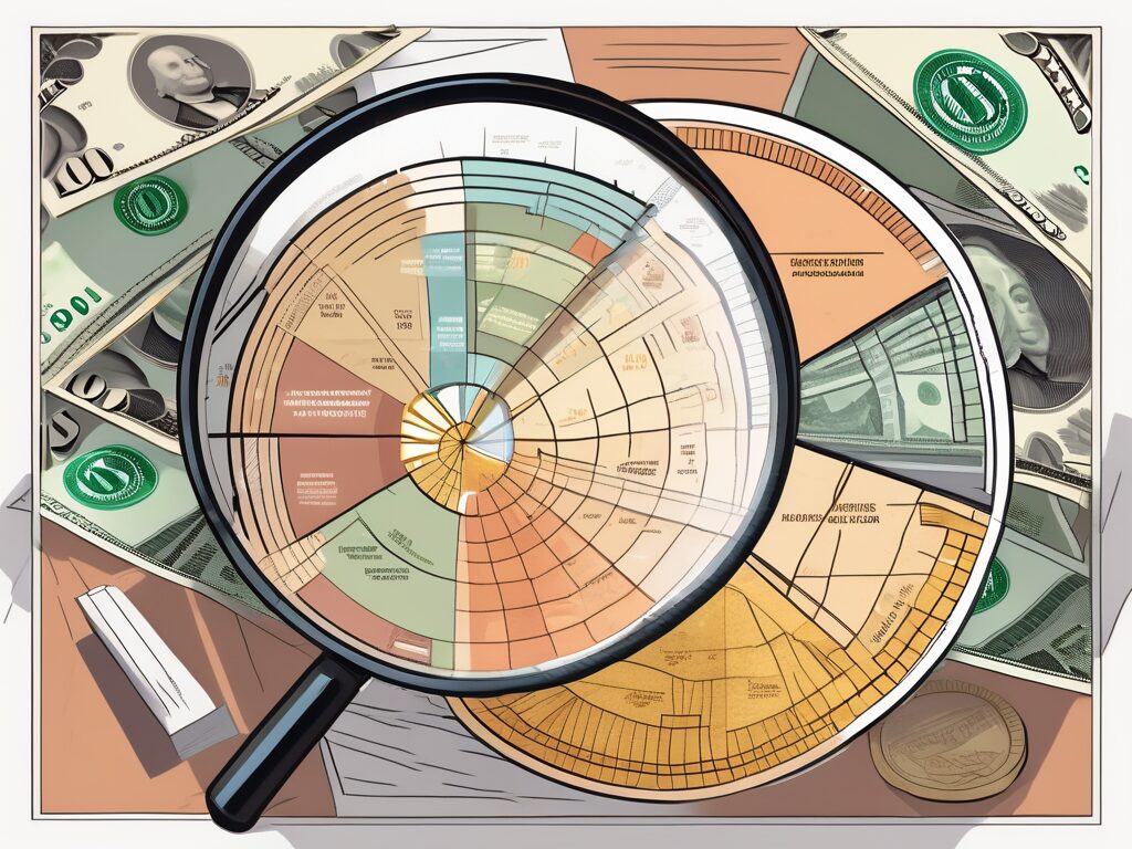 A magnifying glass highlighting a pie chart representing diversified investments