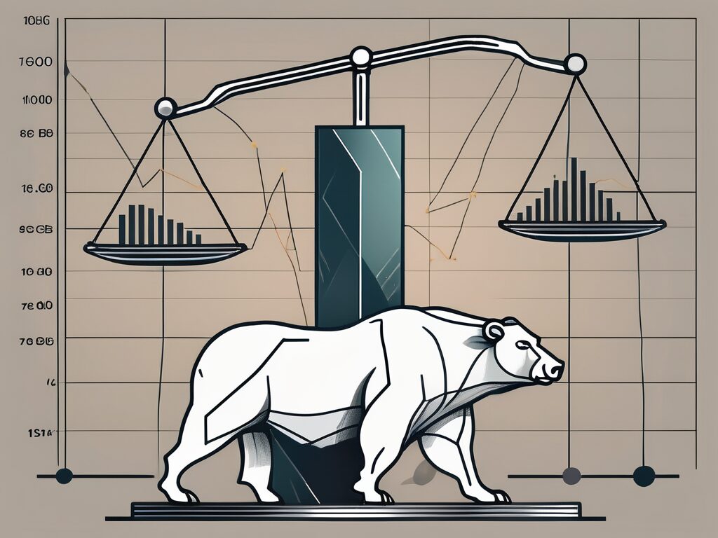 A balanced scale with stocks symbolized by a bull on one side and options symbolized by a bear on the other
