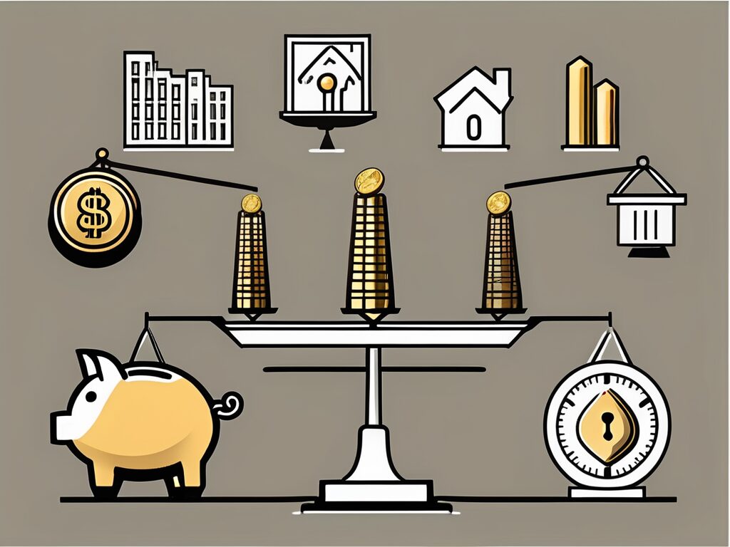 Various types of investment portfolio icons such as a piggy bank