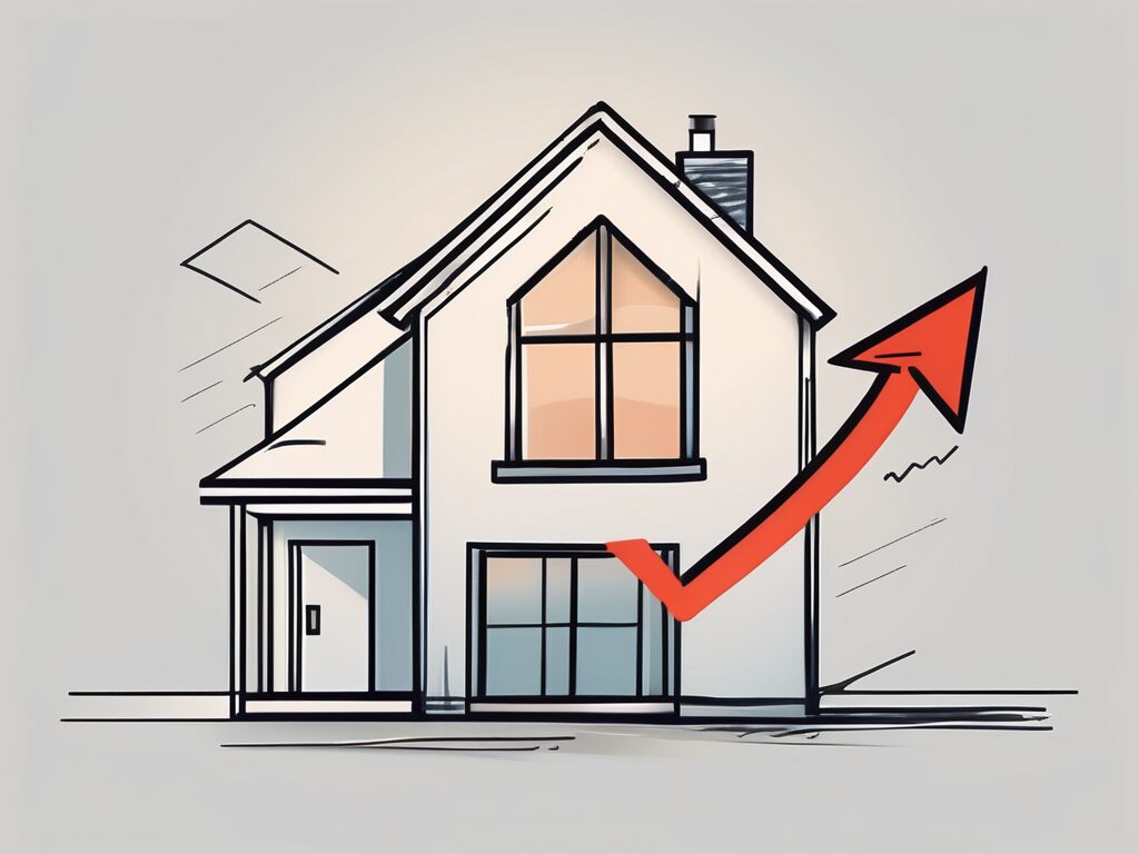 A house with a price tag and a downward arrow
