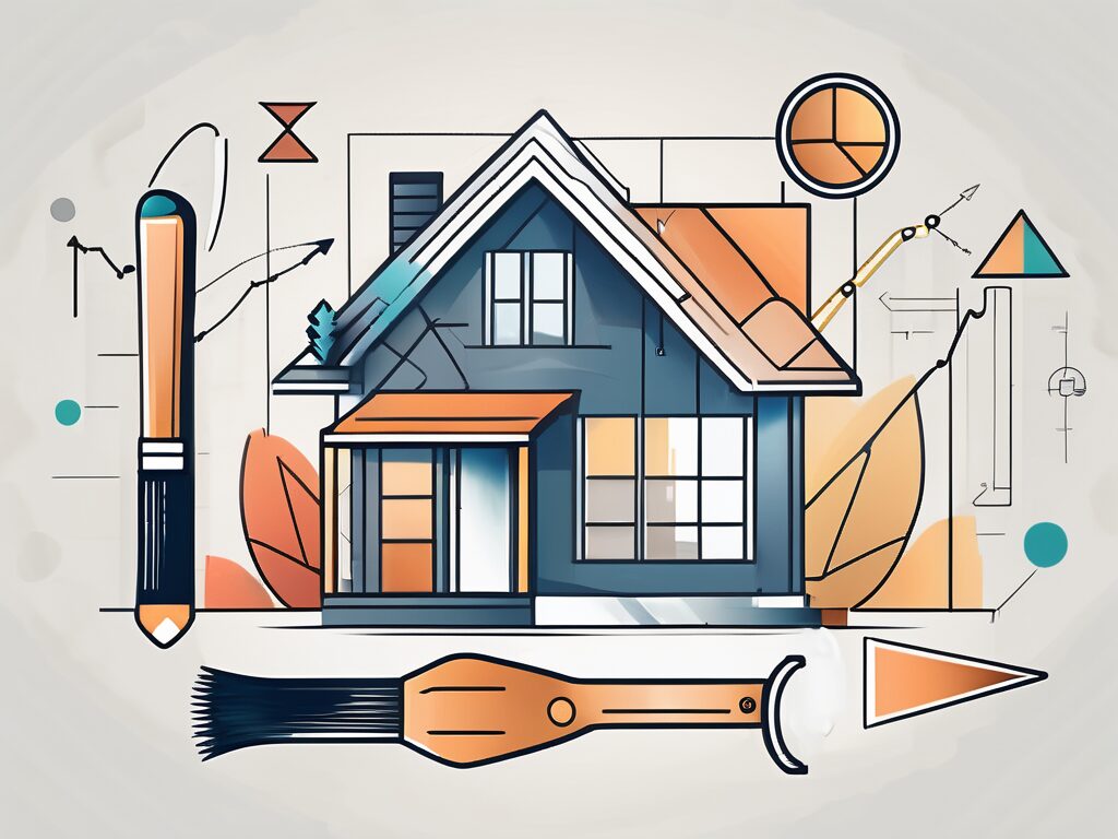 A house with a rising arrow symbolizing increased value