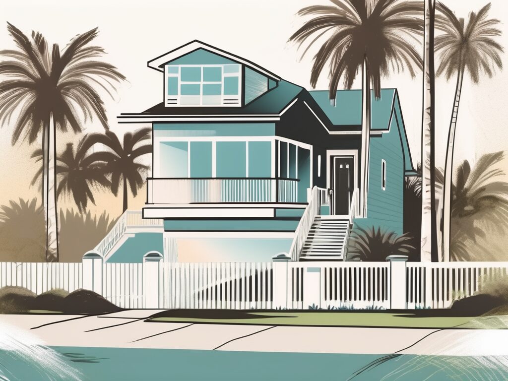 A sunny daytona beach shores landscape with a house displaying a 'for sale' sign in the yard