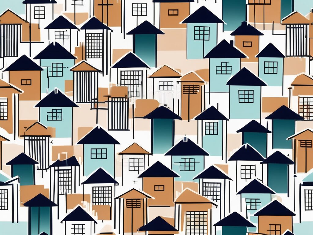 A diverse collection of homes in hallandale beach with a symbolic representation of fluctuating mortgage rates