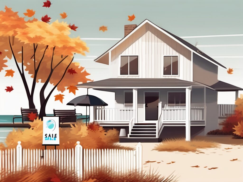 A picturesque house with a 'for sale' sign in the yard