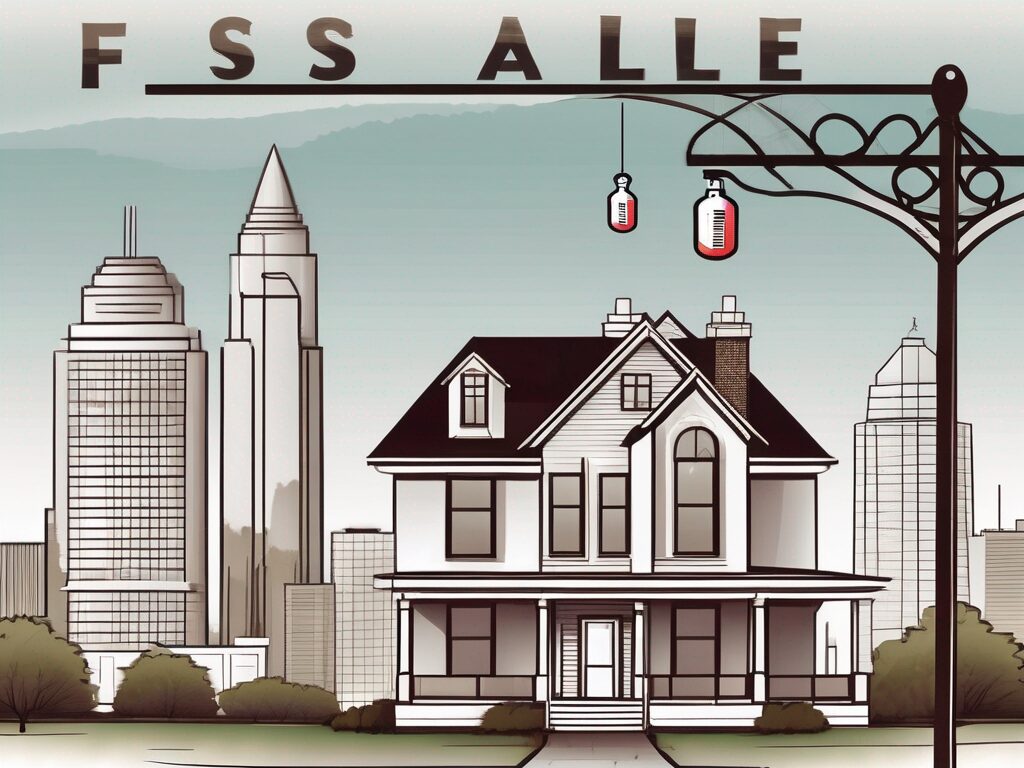 A traditional home with a 'for sale' sign in the front yard